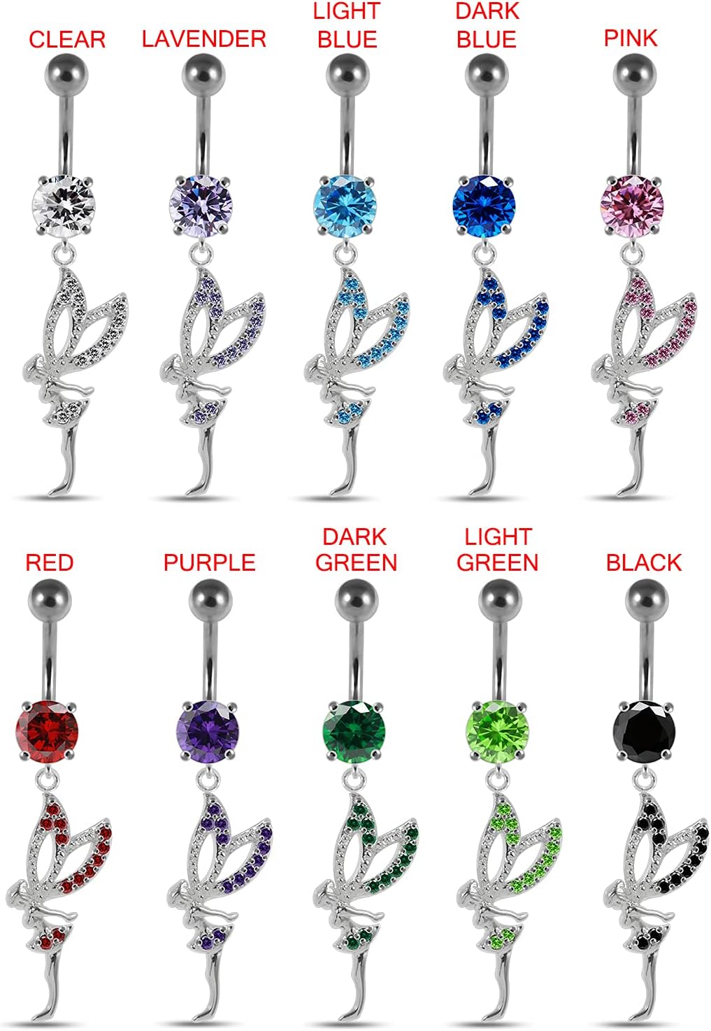 Fancy Fairy Dangling Design 925 Sterling Silver with Stainless Steel Belly Ring - Belly Button jewelry - Navel jewelry