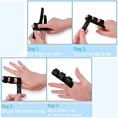 Miniatura 4 de DR JK - Férula para dedos, paquete de 4, negro, soporte para dedos para artritis, lesiones y esguinces, se adapta al índice, anillo y dedos medios