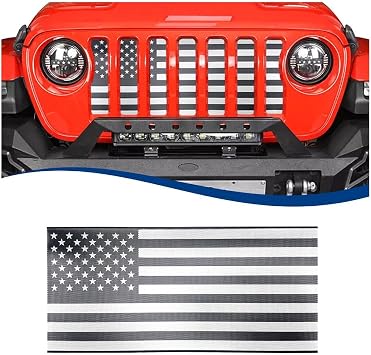 Front Mesh Grill Inserts Compatible with 2018-2026 Jeep Wrangler JL & Gladiator JT, Heavy-Duty American Flag Design Black, 2018+ JL JT