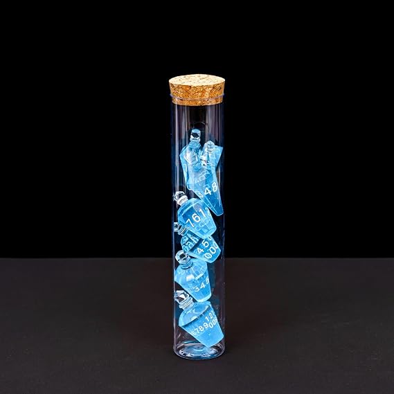 Cusdie 7-Die Sharp Edges DND Dice Set, Potion Shaped D&D Dice, Handcrafted Polyhedral Dice Set, Potion Dice for TTRPG Role Playing Game Pathfinder(Blue w/White Numbers)