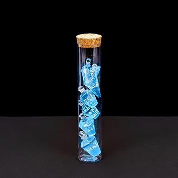 Cusdie 7-Die Sharp Edges DND Dice Set, Potion Shaped D&D Dice, Handcrafted Polyhedral Dice Set, Potion Dice for TTRPG Role Playing Game Pathfinder(Blue w/White Numbers)