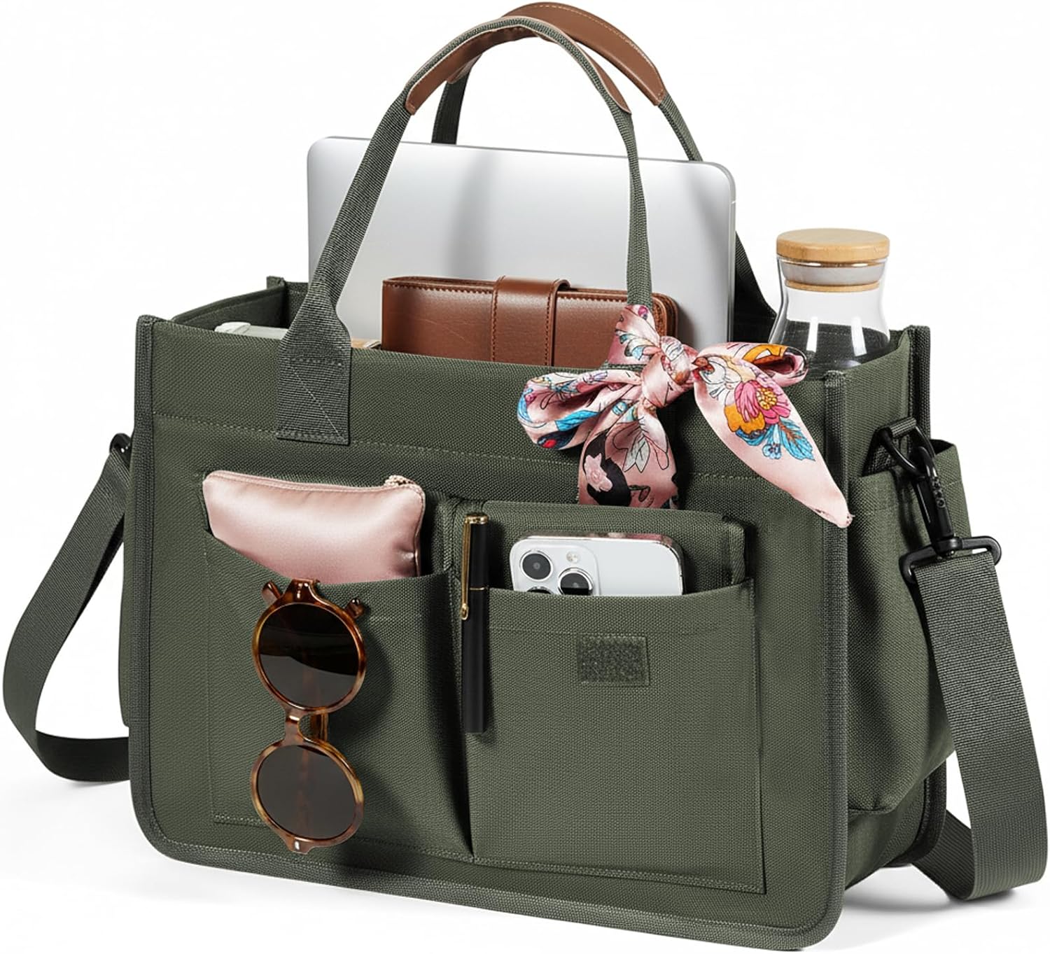 coowoz Canvas Tote Bag for Women Work Tote Bags with Zipper Nurse Crossbody Bags Handbags Shoulder College Teacher Laptop Bag - Image 4