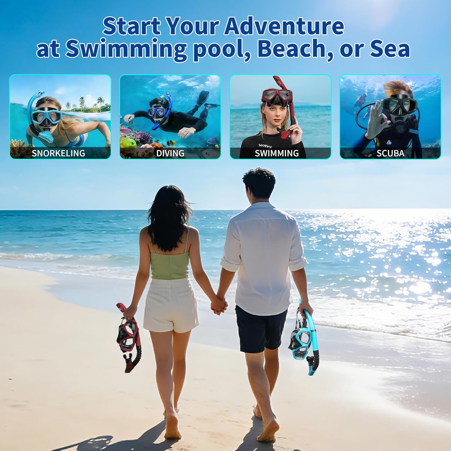 Replaceable Lenses Nearsighted Snorkel Set - Customizable Shortsighted Anti-Fog Mask & Full Dry Top Silicone Snorkel for Adults Youth