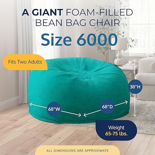 Miniatura 5 de Ultimate Sack 6000 6-Foot Bean Bag Chair with Footstool, Teal Suede Cover – Oversized Foam Lounger, Floor Seat, Small Sofa, or Couch Bed for Living