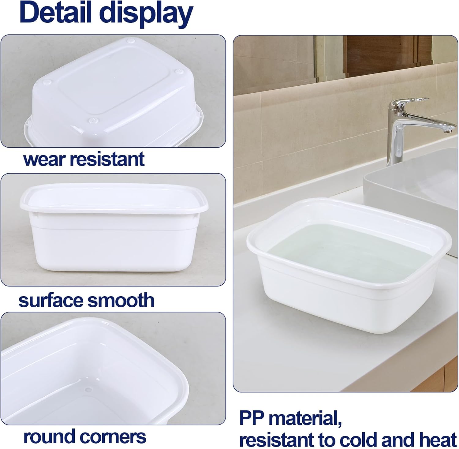 3 Packs 12 Quart Wash Basin Tub Pan, Dish Pans Tubs for Washing Dishes, White