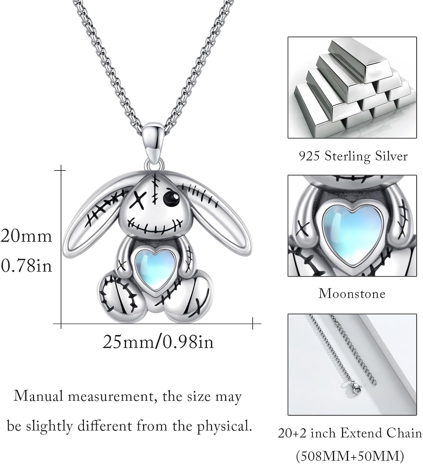 REDSUN 925 Sterling Silver Voodoo Doll Pendant Oxidized Gothic Bunny Bear Necklace Heavy Punk Amulet Jewelry Gifts for Women Men Her Lover Valentines Day Gift,with Stainless Steel Chain - Image 5