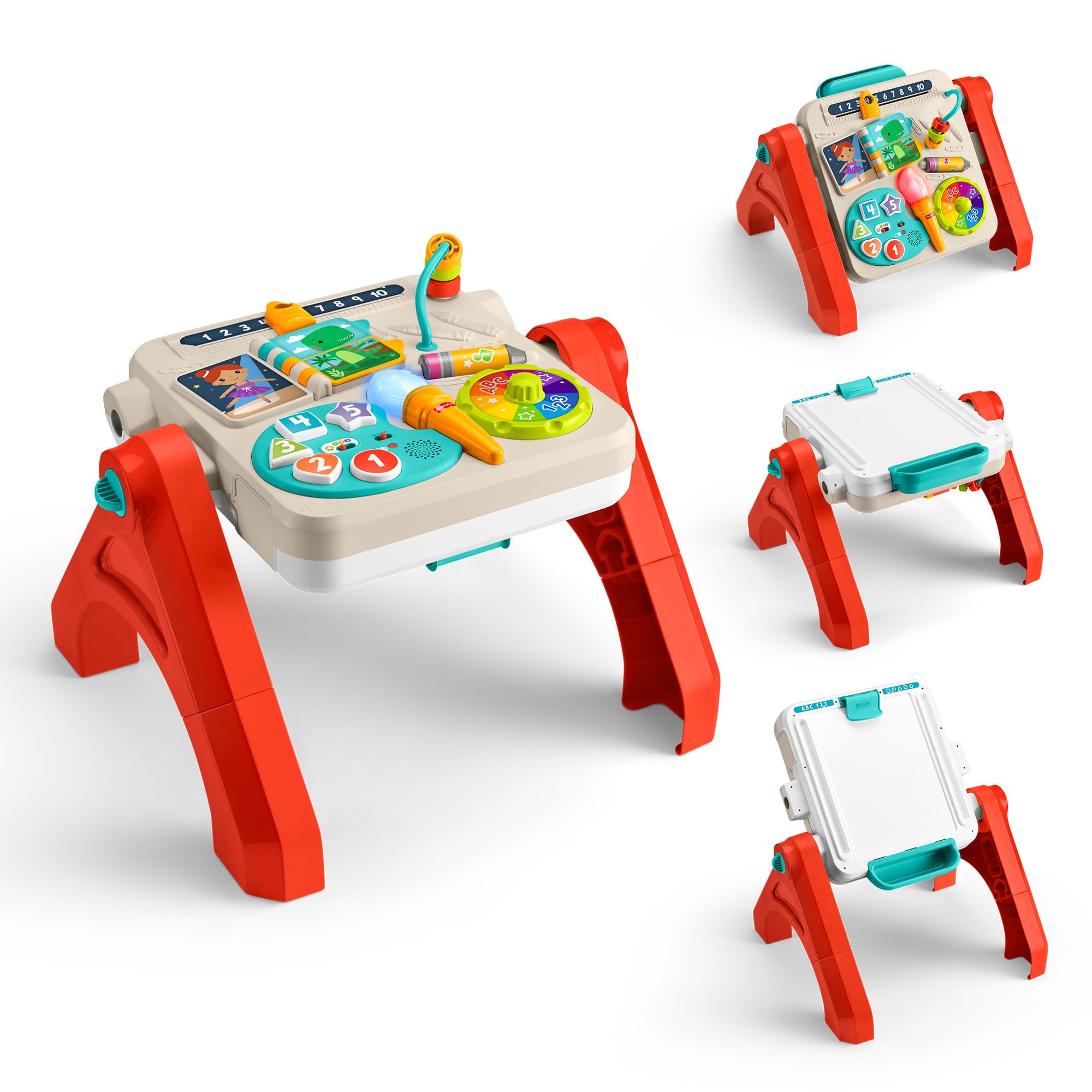 Fisher-Price - Tavolino attività 4 in 1, Pannello interattivo e cavalletto d'Arte, con luci, Suoni e canzoncine, Versione Italiano +FR+in+DE, Giocattolo per Bambini, 6+ Mesi, JGW87