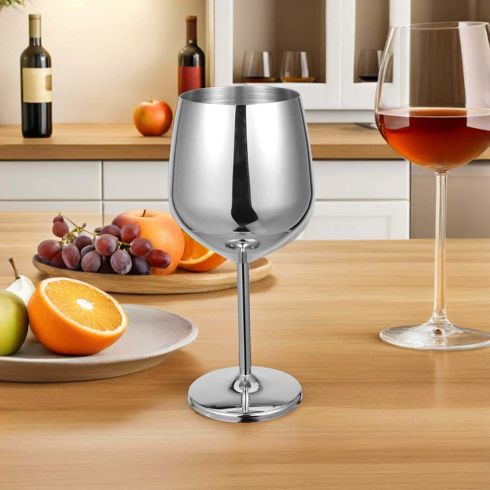 Set di 2 Bicchieri da Vino in Acciaio Inossidabile 500ml Leggeri Gambo lungo Design Elegante per Hotel e Relax a Bordo Piscina
