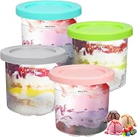 GINOYA Creami Tartály Ninja NC300EU-hoz, 4 darabos Fagylalt Készítő Pohár Szett Színes (Szürke, Kék, Rózsaszín, Zöld) NC301EU Kompatibilis 1