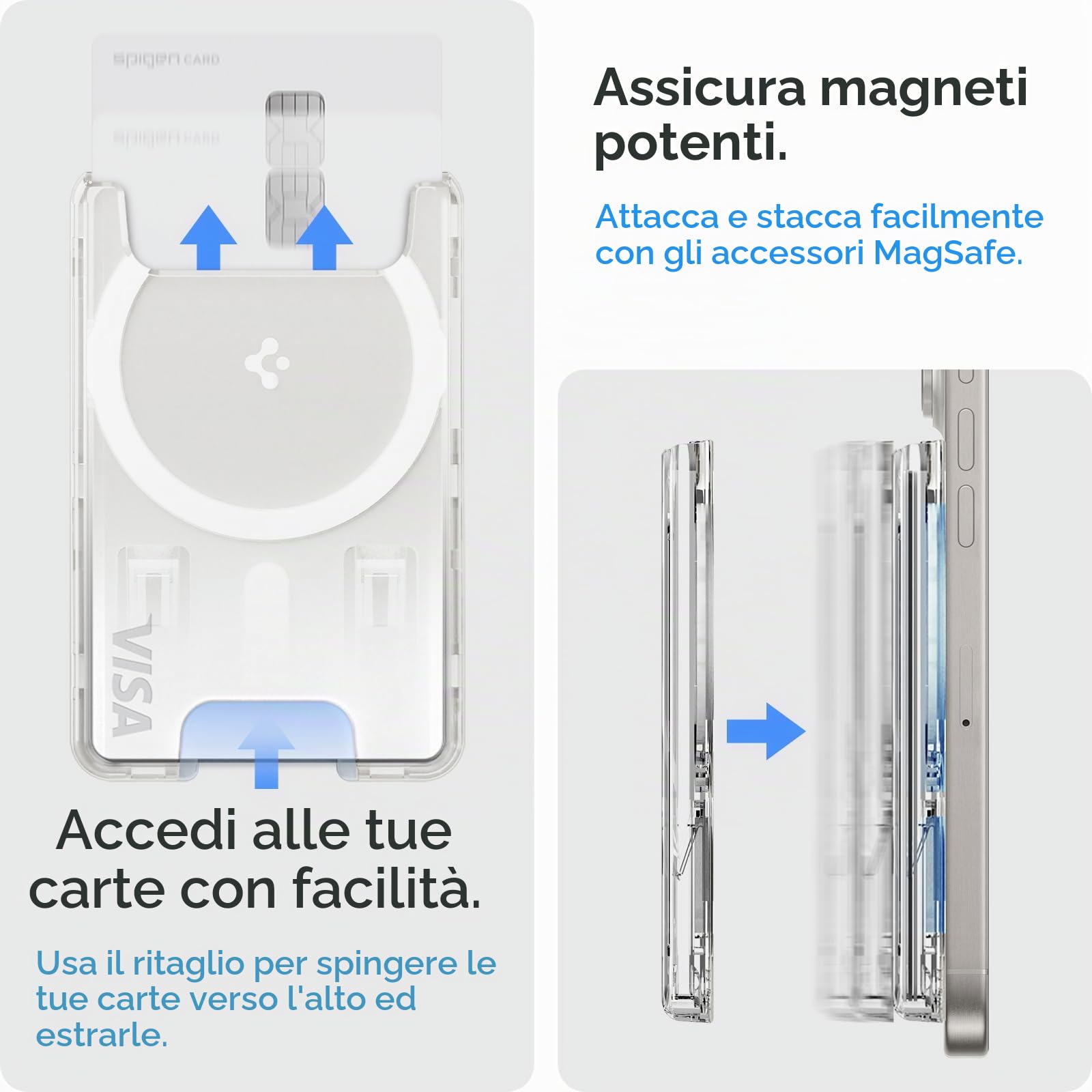 Spigen Ultra Hybrid MagFit Portafoglio MagSafe Wallet Magnetico Portacarte Compatibile con iPhone 17/16/15/14/13/12 Modelle - Trasparente