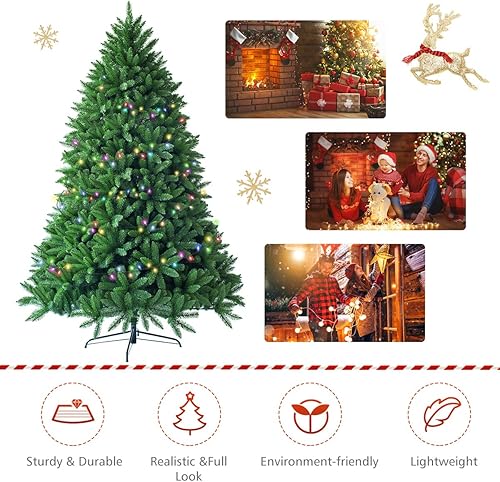 Miniatura 4 de HAPPYGRILL Árbol de Navidad de abeto sin luz de 7.5 pies, árbol de Navidad artificial con soporte de metal plegable, nuevo árbol de Navidad con