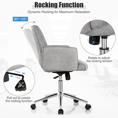 Miniatura 5 de Giantex Silla de escritorio de oficina en casa, silla de escritorio de piel sintética con ruedas y reposabrazos, altura ajustable, moderna silla de