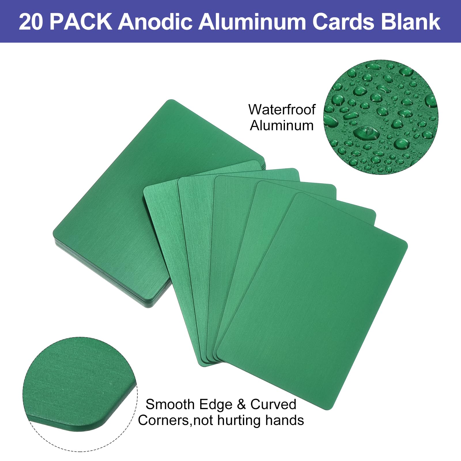 PATIKIL 20 Pack Metal Business Cards Anodized 0.8mm Thick Anodized Aluminum Blanks Name Card 3.4x2.1Inch Laser Engrave Printable Name Card for Custom DIY Green - Image 4
