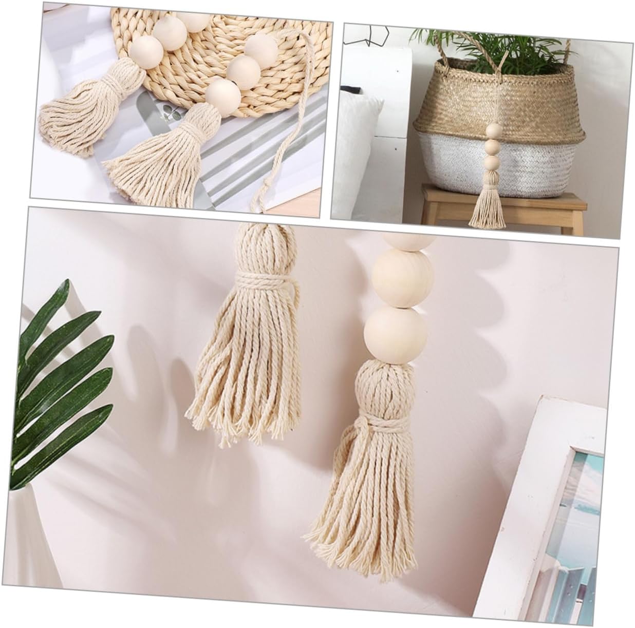 Holibanna 16pcs Wooden Bead Hanging Tassel Ornaments Rustic Farmhouse Beaded Garland for Home Decor Versatile Wall Hanging Decoration Chic Wood Beads and Rope Design