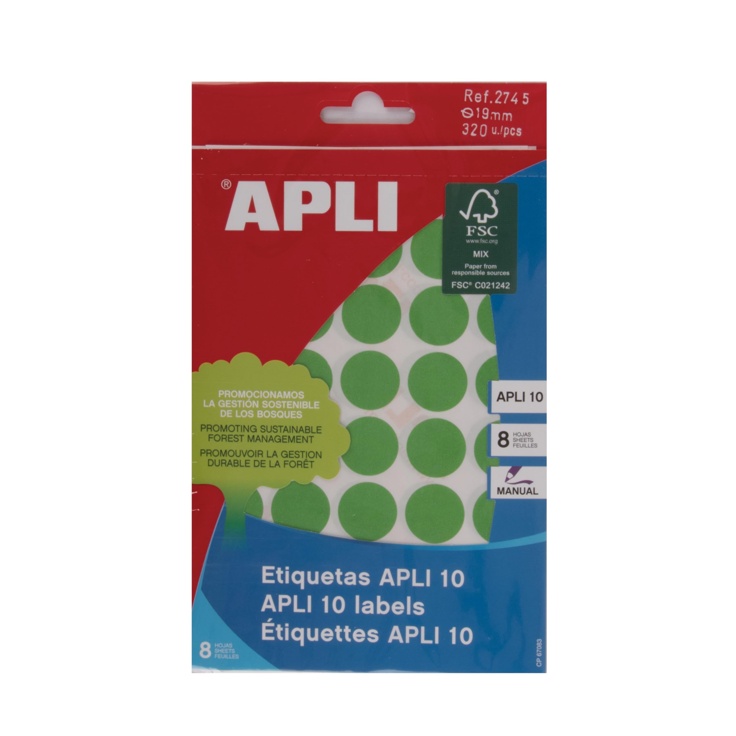 APLI Labels 19 mm Green