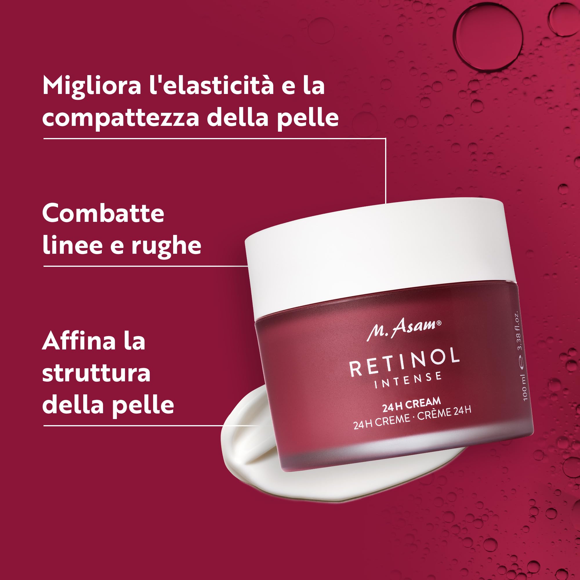 M. Asam RETINOL INTENSE Crema 24h (100ml) - Efficiente Anti-Aging con retinolo, acido ialuronico e burro di karité. Vegana e idratante