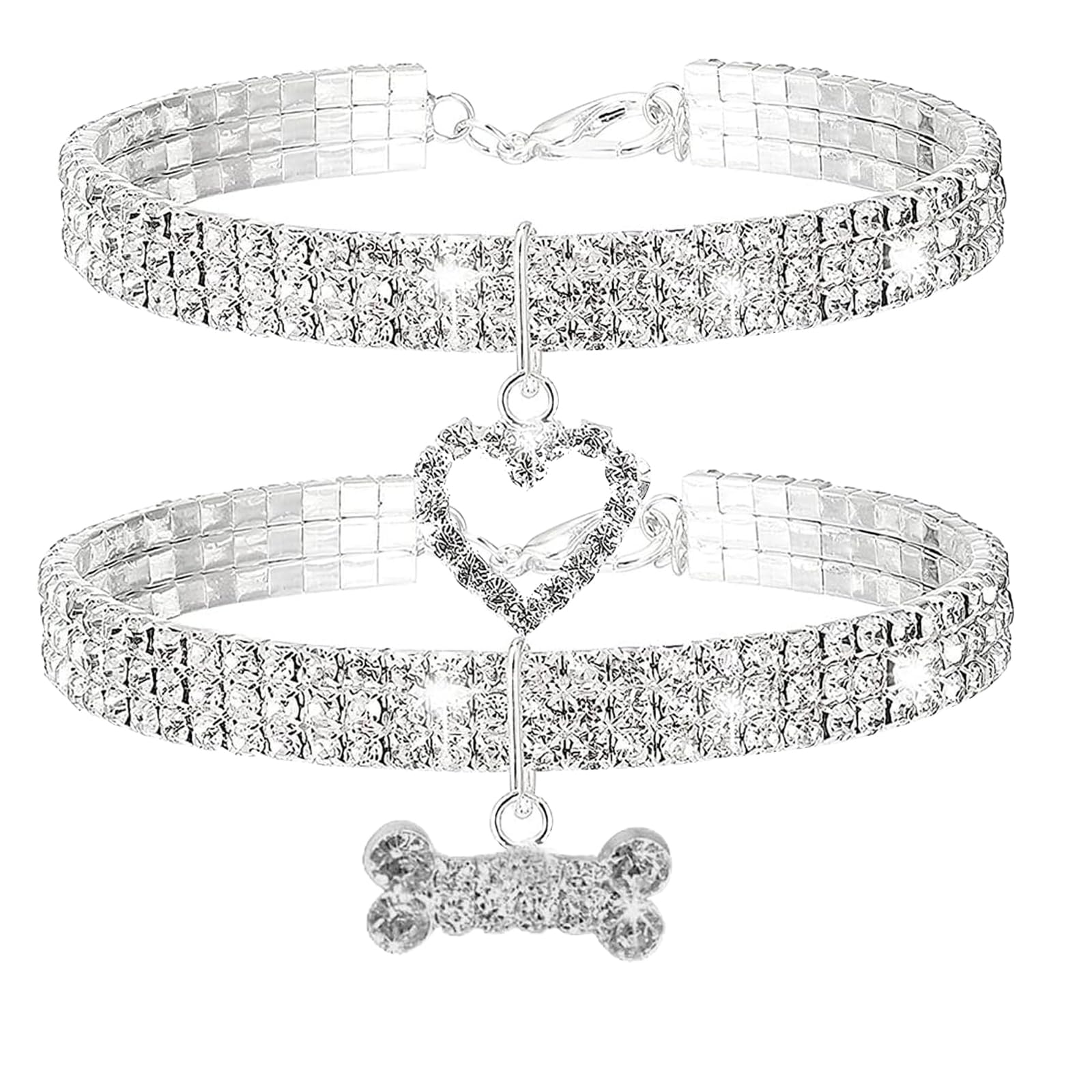 2pcs Collar Crystal Pet Collar para Perros con Strass Pet Bling Strass Collares Collar Collar Pet de Strass Bling para Gatos Perros Pequeños Blanco S