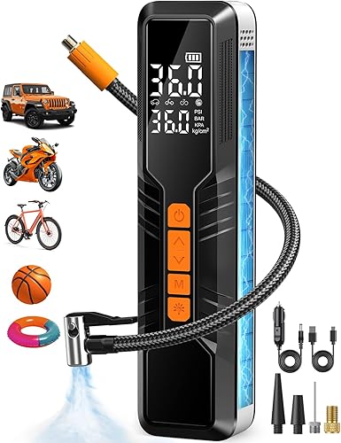 Inflador de neumáticos, compresor de aire portátil, bomba de aire 6X para neumáticos de automóvil, inflador de neumáticos portátil de 150 PSI y 5400