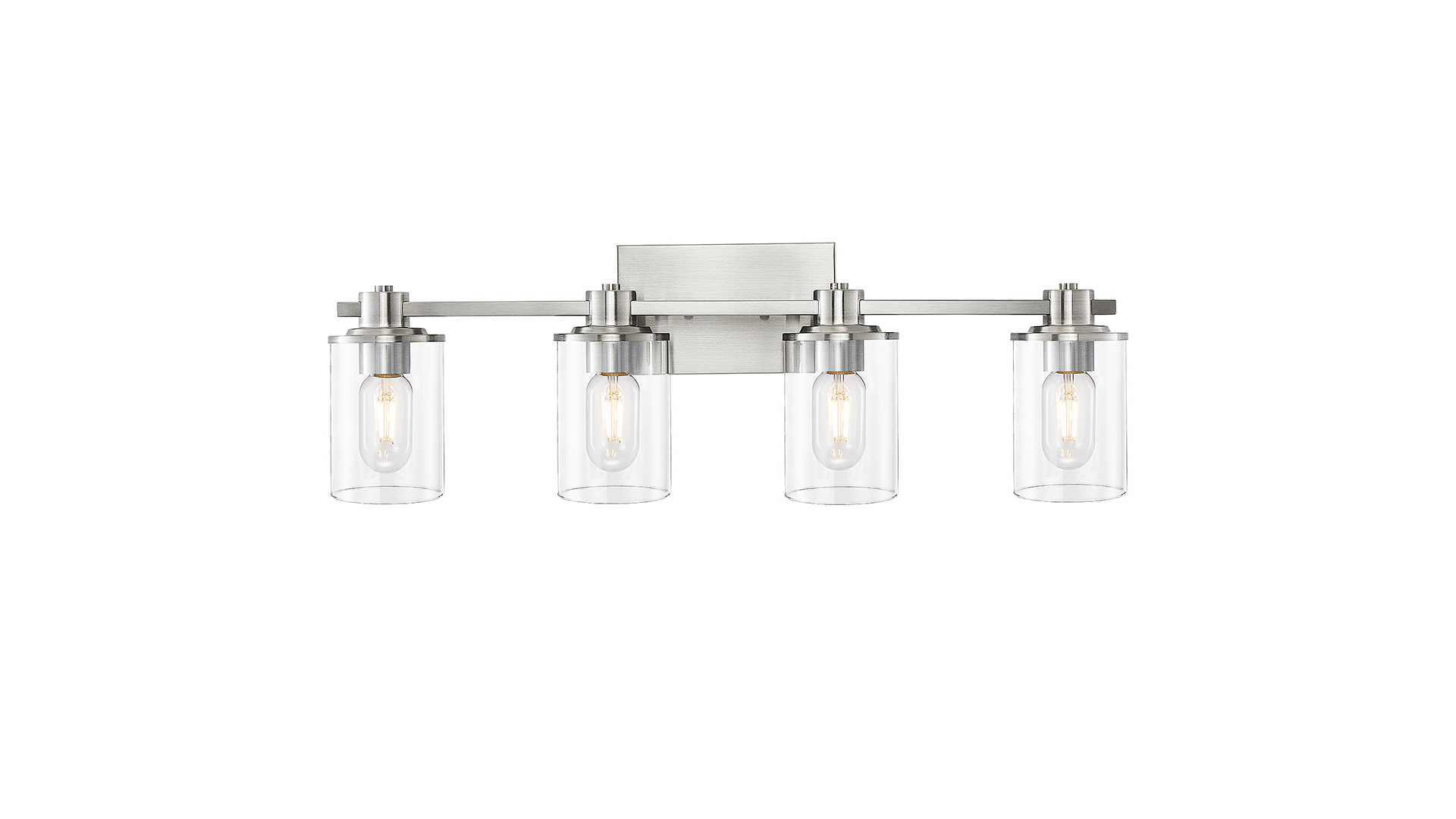 Image of 4-Light Bathroom Lighting,Modern Brushed Nickel Vanity Light Fixture Over Mirror,Industrial Wall Lamp with Clear Glass Shade