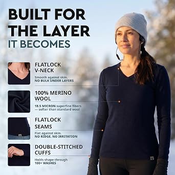 MERINNOVATION Women's Merino Wool Base Layer Top Shirt