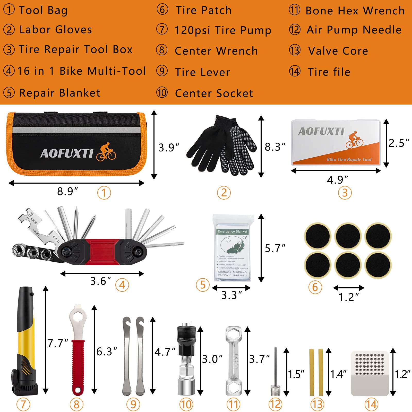 Bicycle Tire Patch Repair Kit, Bike Chain Repair Wrench, Essential Mini Pump, Portable Adult Bicycle Toolkit Accessories,Tool Kit for Camping Travel, Best Gifts for Men and Women