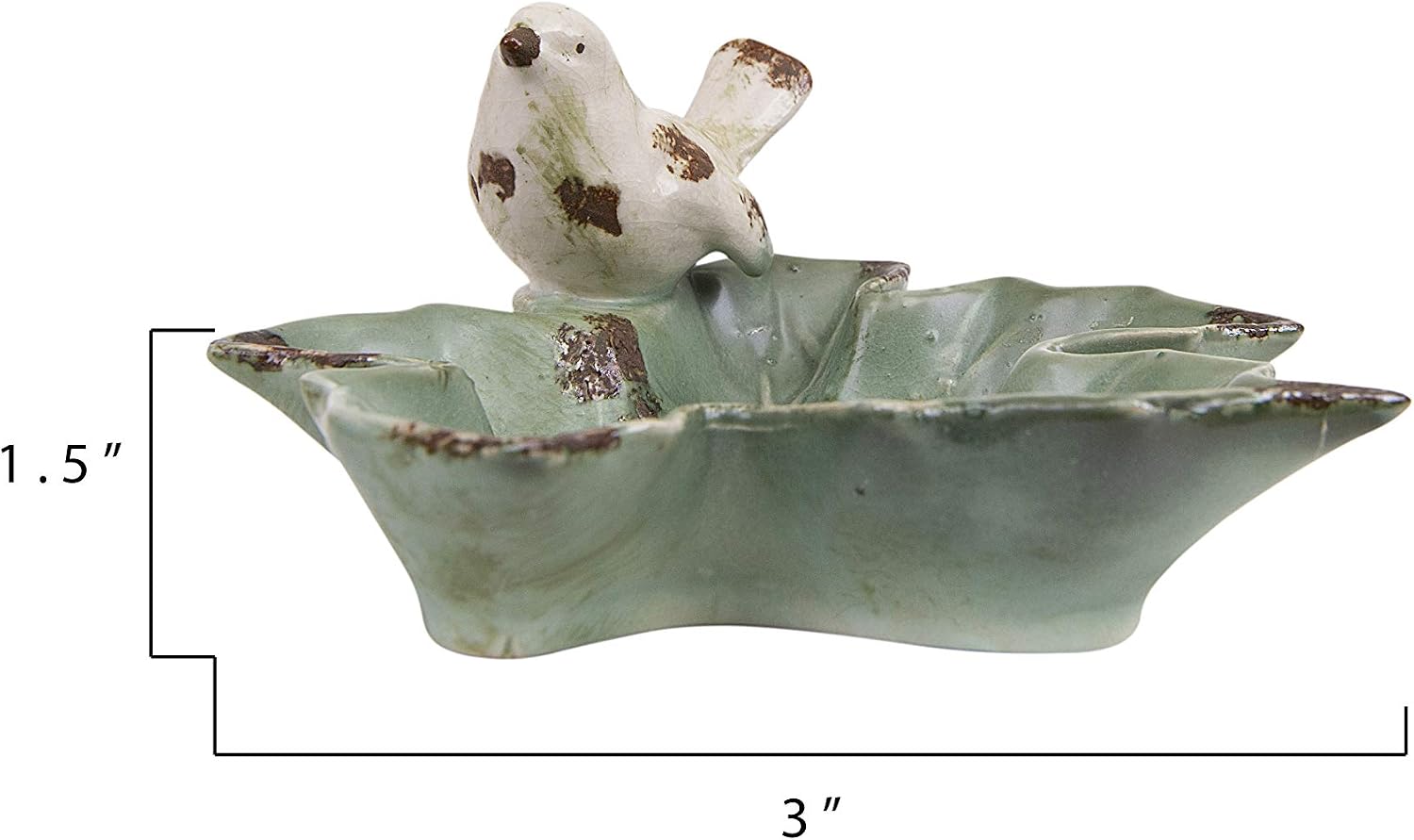 Creative Co-op HD5958 Ceramic Leaf Dish with Bird, Green