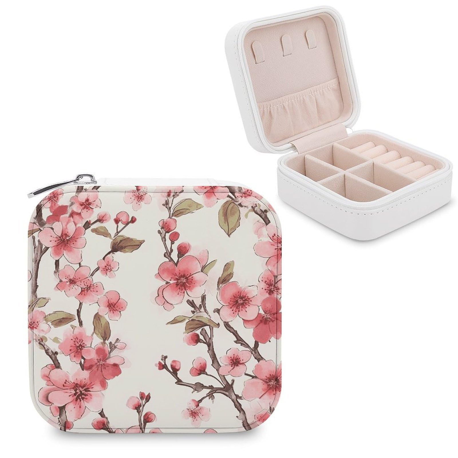 VstaDank Cherry Blossom Jewelry Box for Women Custom Travel Jewelry Case Personalized Travel Jewelry Boxes Small Portable Jewelry Organizer Box for Rings Necklaces Bracelets Earring