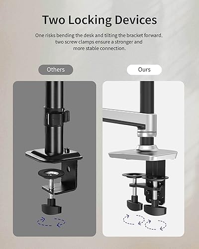 Miniatura 8 de Soporte para monitor doble, soporta pantallas de hasta 40 pulgadas y 25 libras, brazo doble para monitor totalmente ajustable con abrazadera en C y