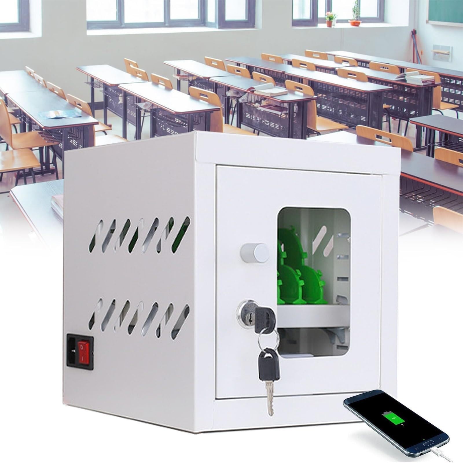 Mobiletto di Ricarica per cellulari con Ruote - Stazione di Ricarica Portatile e Carrello portaoggetti per Studenti, dipendenti e turisti