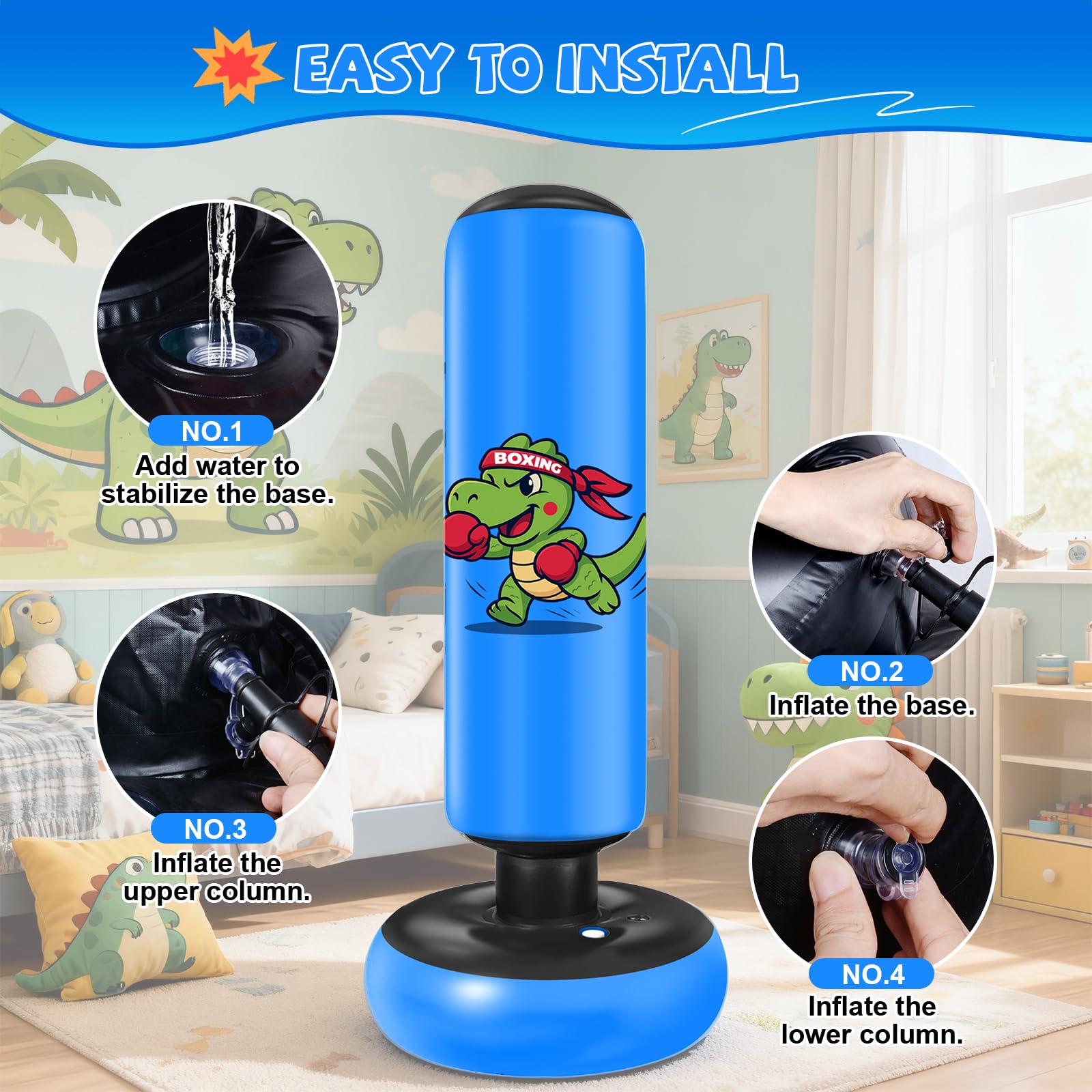 Saco de Boxeo Niños Ninonly 130cm Saco Boxeo Niños con Guantes y Bomba de Aire para Practicar Karate y Taekwondo Idea de Regalo para Niños y Niñas