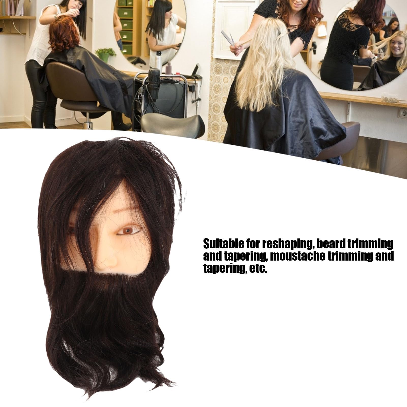 Übungskopf für männliche Schaufensterpuppe mit 9,8 Zoll echtem Echthaar und Bart, Schaufensterpuppe für männliches Haarstyling für Friseurschüler zum Üben von