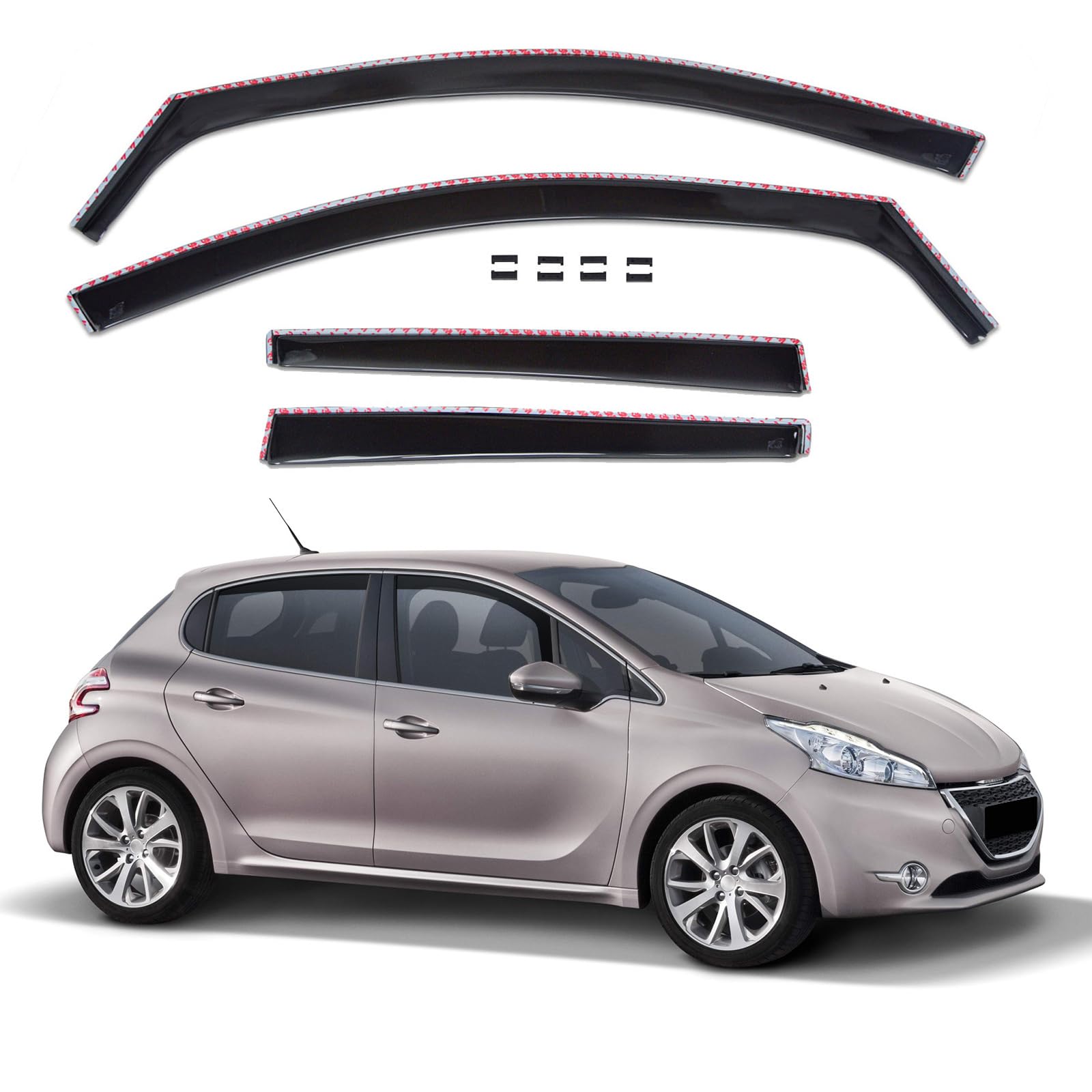 Deflettori D'Aria Heko Per Peugeot 208 Dal 2019 - Set 2 Pezzi, Nero Fumè, Antipioggia, Antivento