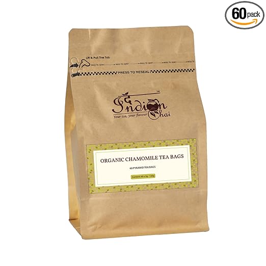 Organic Chamomile Tea 60 Pyramid Tea Bags | Detox Tea - Calming Tisane - Herbal Tea - Caffeine Free - Whole Flowers |