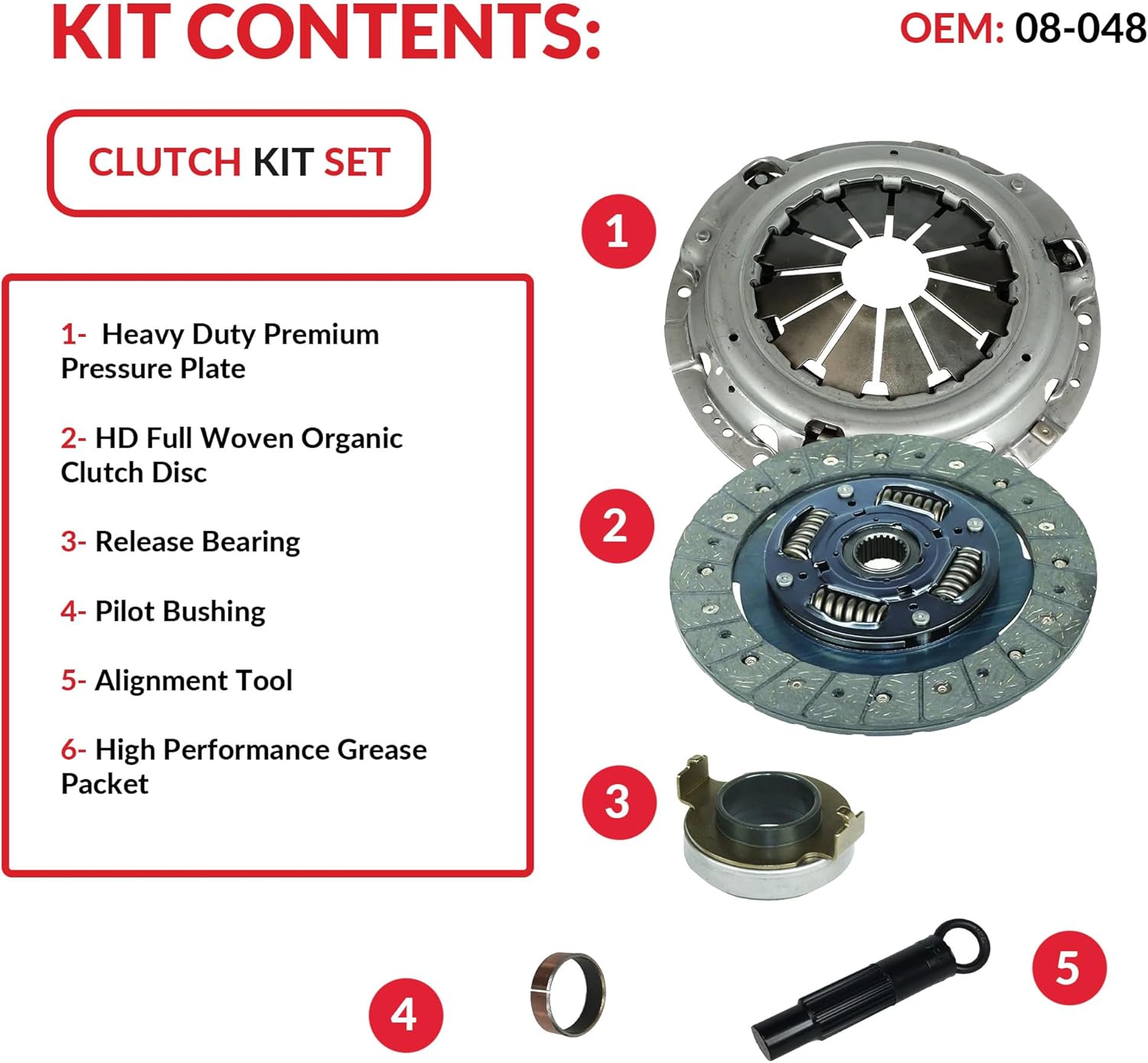 Clutch Kit with Disc Bearing (08-048) | compatible with Accord Ex Dx Special Edition Value Coupe 2-Door Sedan 4-Door 2003-2012 2.4L l4| GAS DOHC Naturally Aspirated|