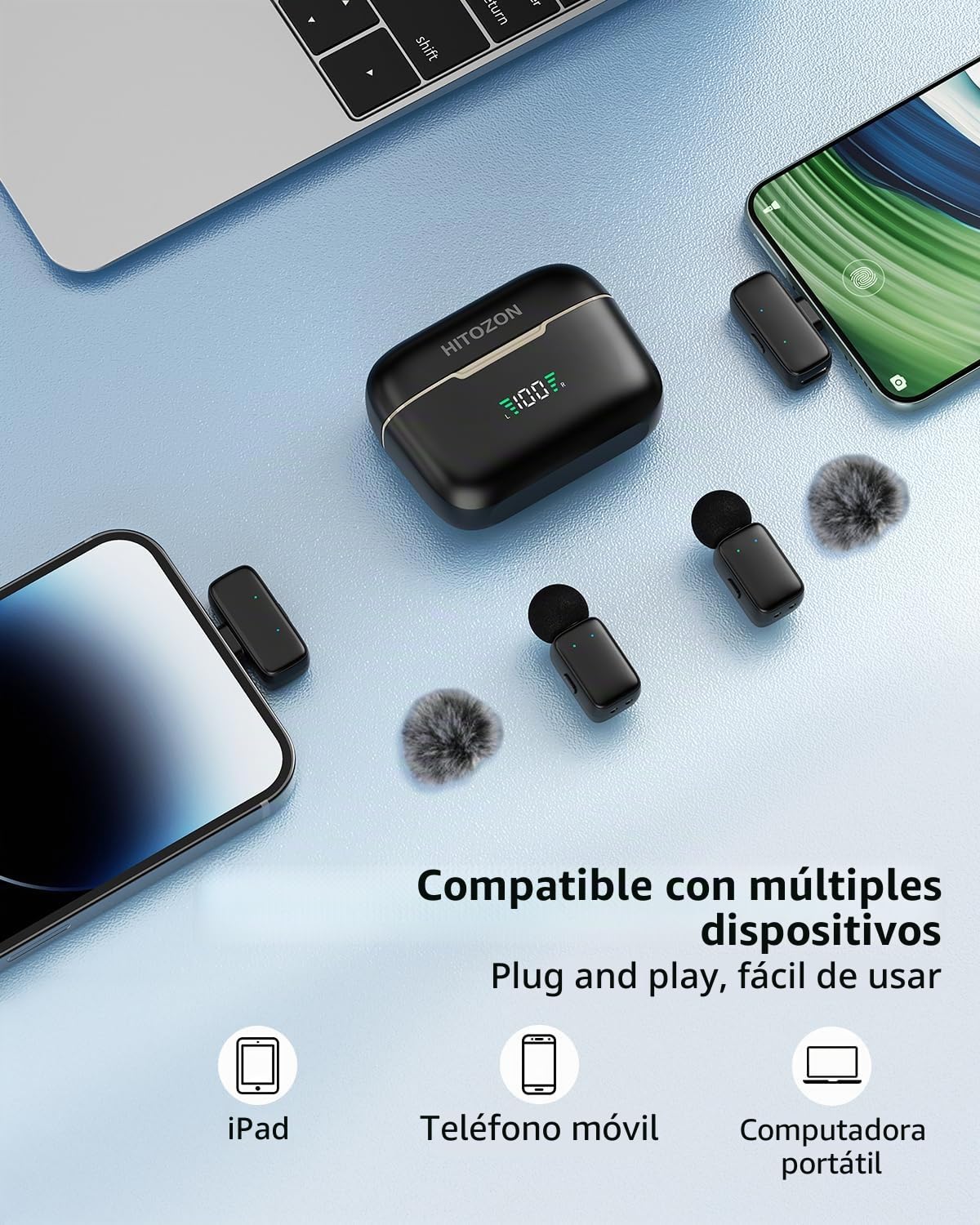 Mini Micrófono Inalambrico Solapa para Teléfono iPhone/Android, Microfone Lapela con Reducción de Ruido para grabación de vídeo, Streaming, Vlogging, Youtube, Tiktok