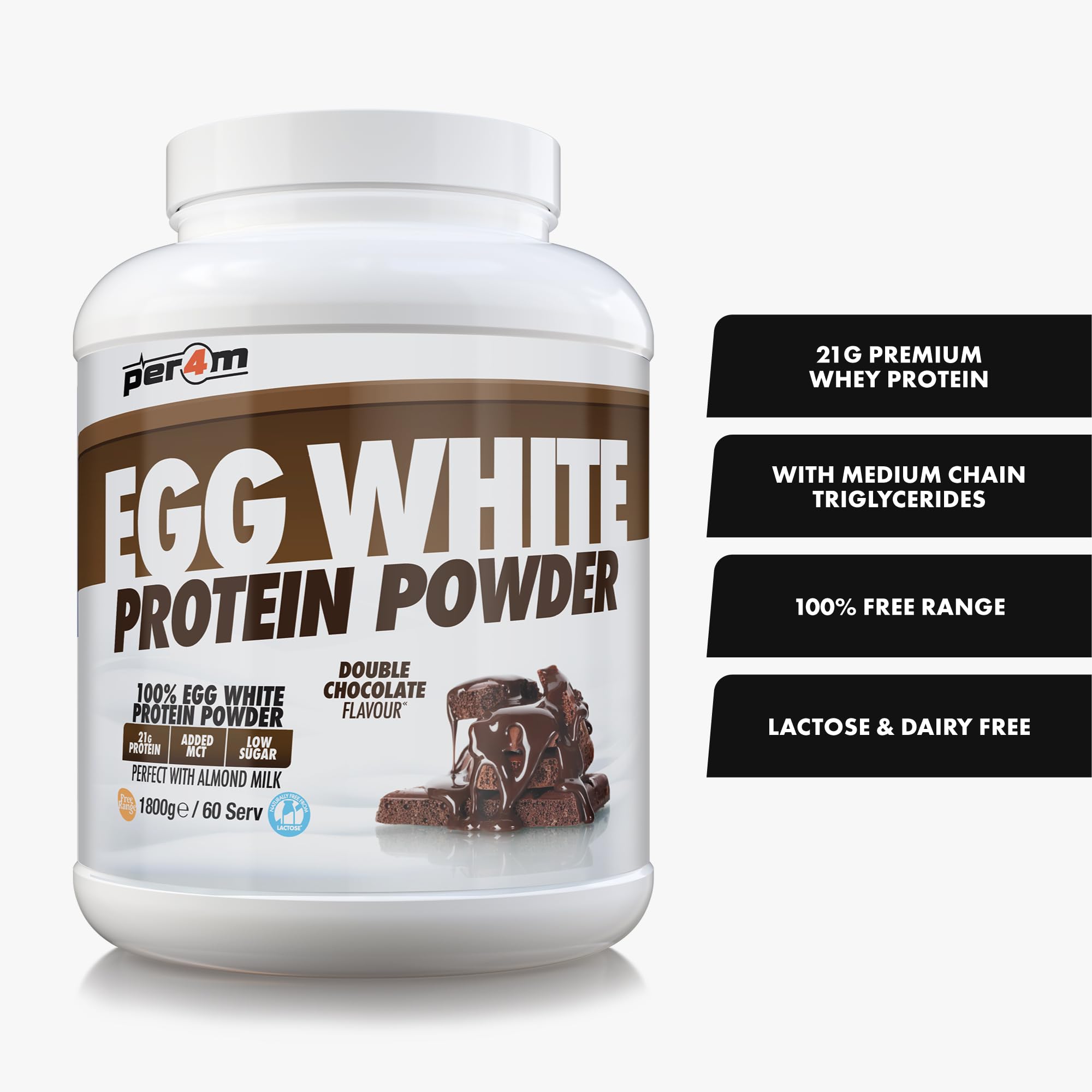 Per4m Egg White Protein Powder (1800g) Chocolate doble Proteínas
