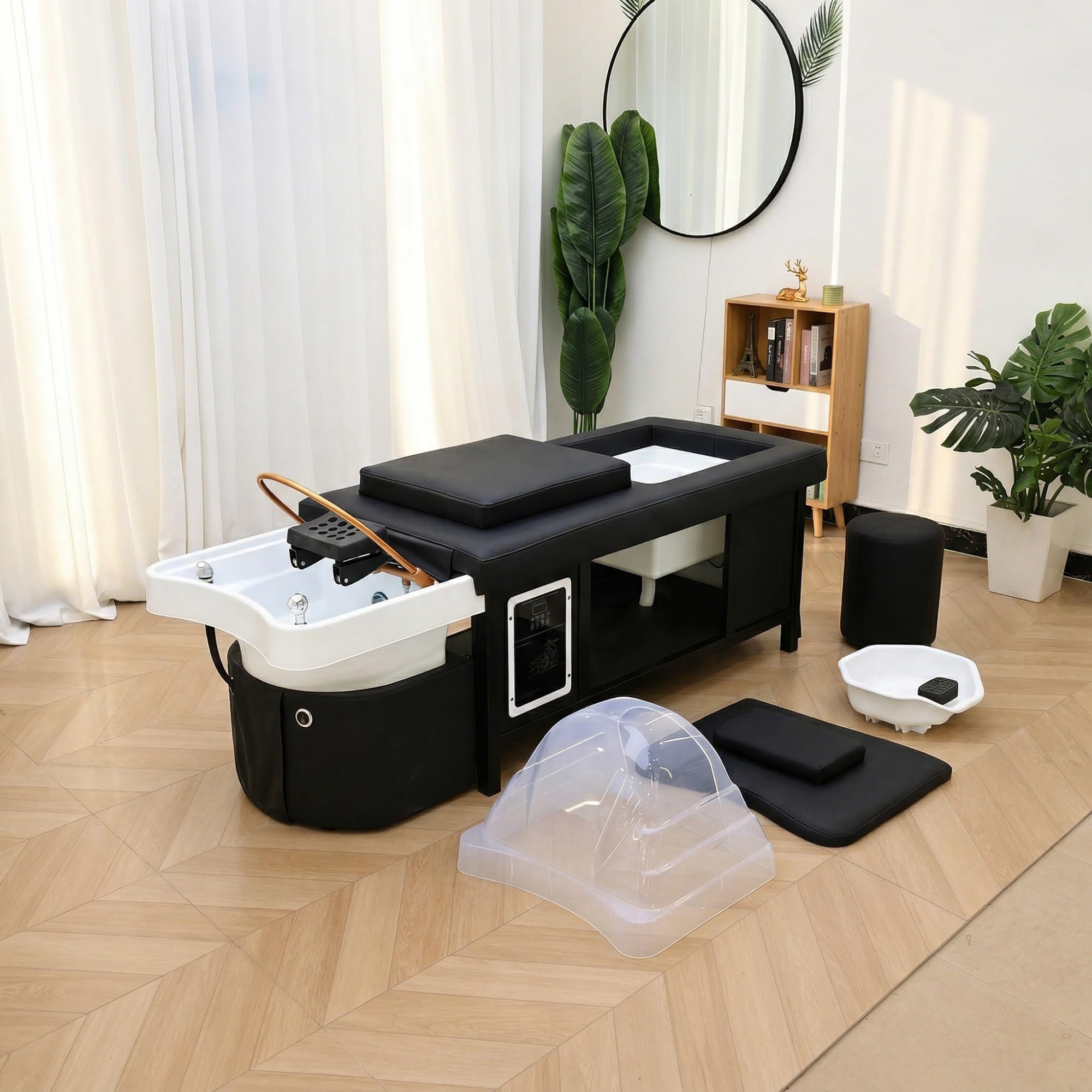 Stół do masażu Head Spa z umywalką na szampon, metalową ramą, zagłówkiem, inteligentnym sterowaniem dotykowym, cyrkulacją pary i wody, kąpielą stóp do salonów kosmetycznych i spa
