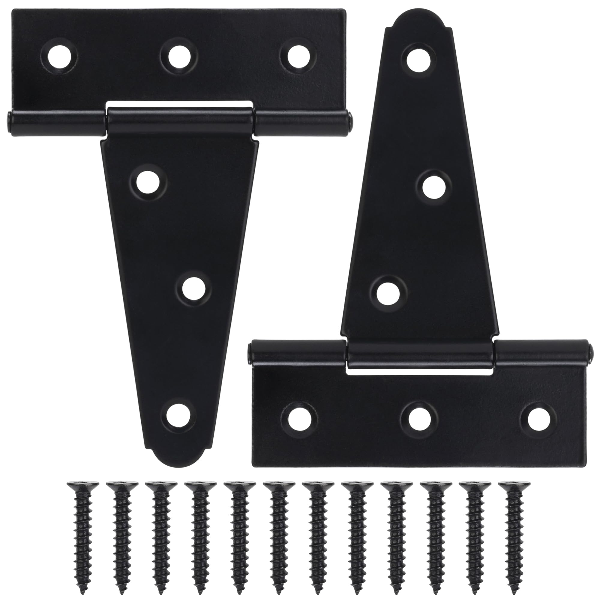 4 Inch T-Strap Gate Hinges, Heavy Duty Shed Door Hinges, Black Tee Hinges for Wooden Fences, Yard Gates, Rustproof Wrought Iron Hardware, 2 Pack