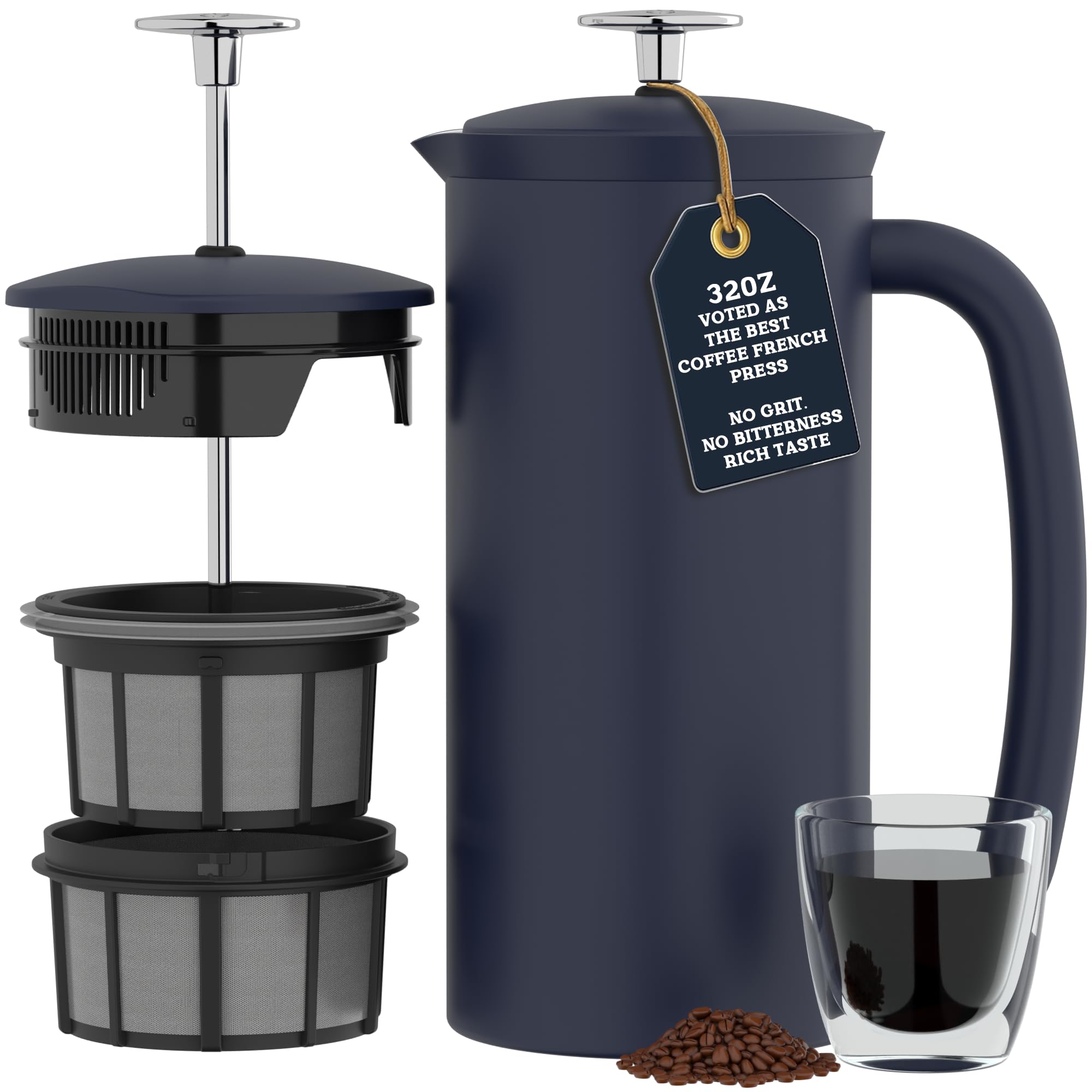 ESPRO P7 French Press - Double Walled Stainless Steel Insulated Coffee and Tea Maker (Aegean Blue, 32 Ounce)