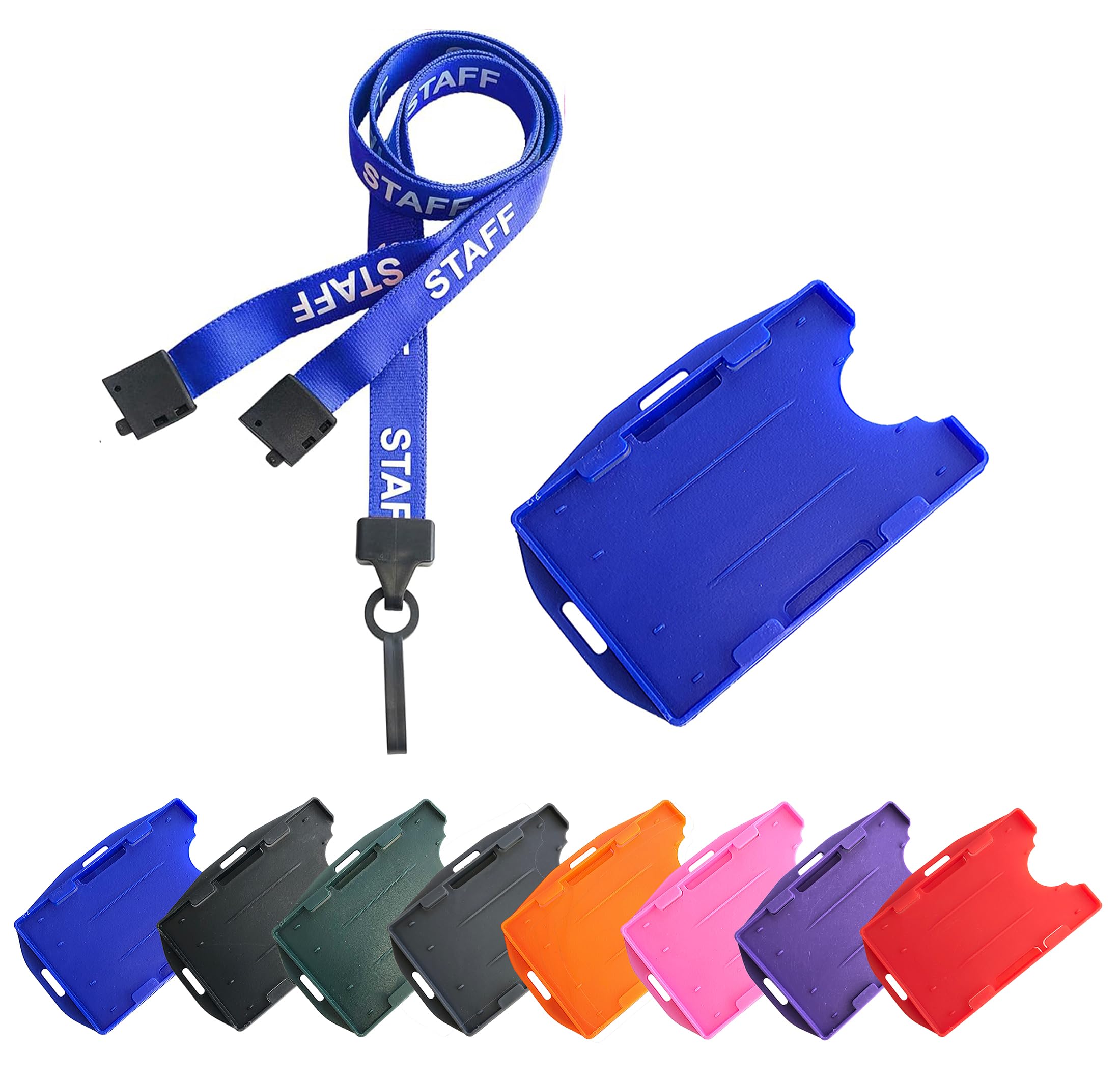Blue Staff Lanyard with Double-Sided ID Card Holder with Dual Orientation for Portrait or Landscape Staff Card (Pack of 10) from PCL Media ltd