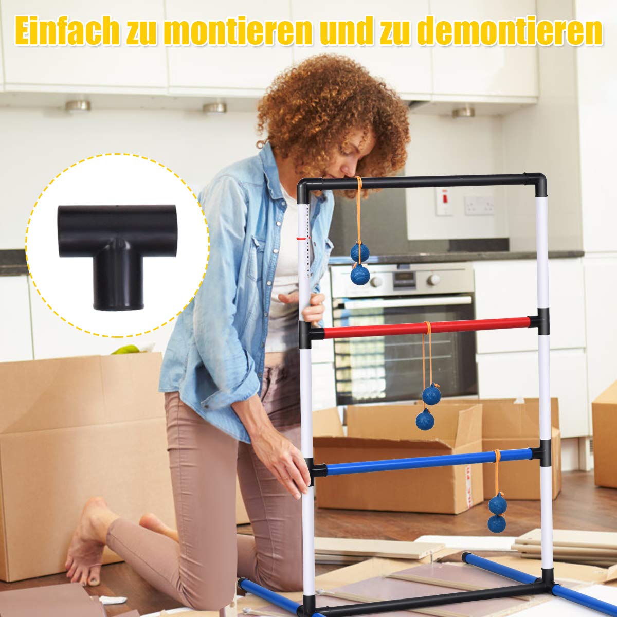 COSTWAY 2er Set Leitergolf Wurfspiel, Laddergolf mit eingebautem Score-Tracker, Leitergolf-Set inkl. Kugeln und Tragetasche, Wurfspiel für die gesamte Familie für Rasen, Strand, Partys