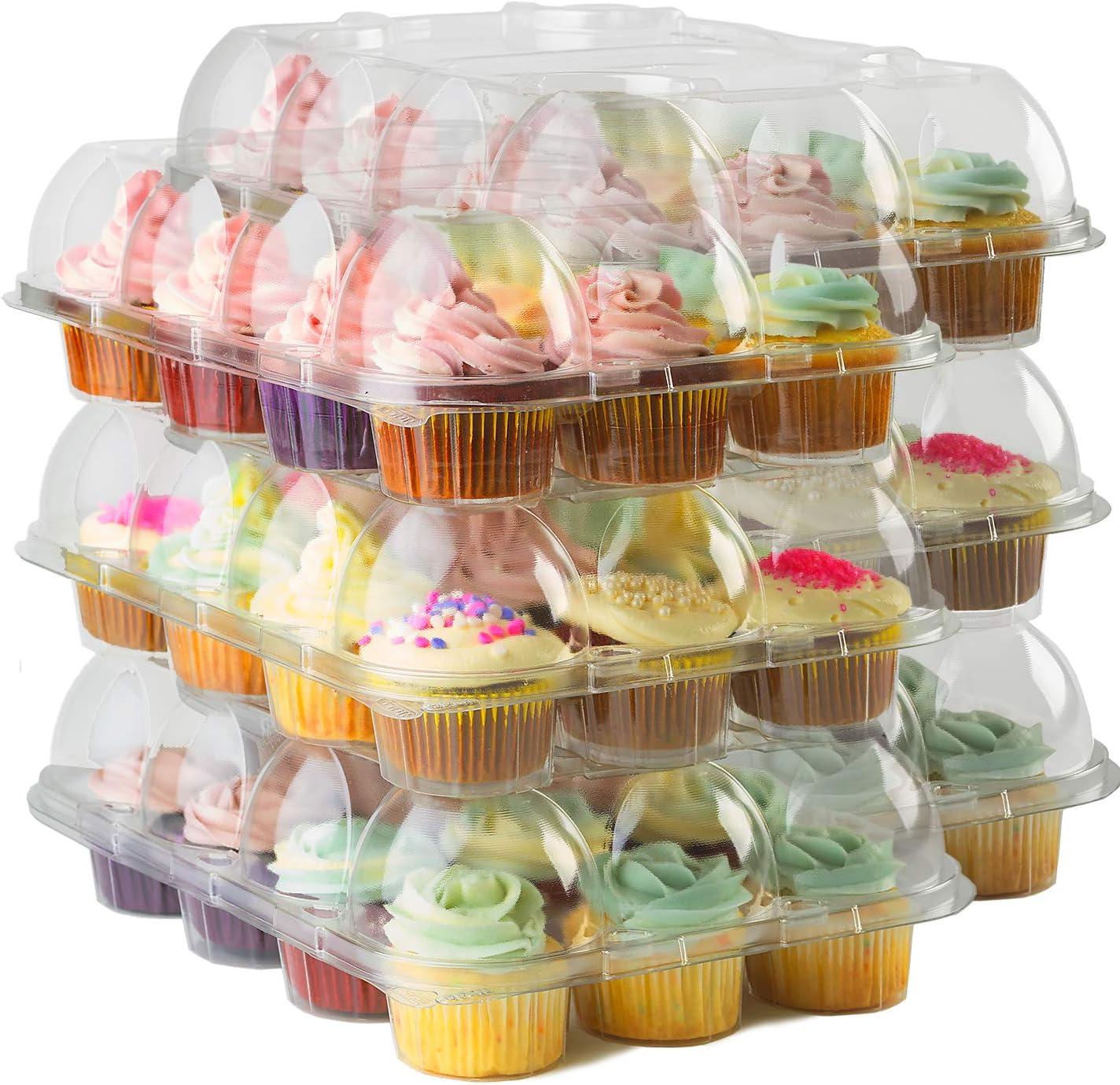 Clear Cupcake Boxes [6 Pack] Premium Cup Cake Carrier Container Holds 12 Cupcakes. 4" Tall Dome Cupcake Holder - Sturdy, Anti-Crush Cupcake Containers Plastic Disposable Box Holders