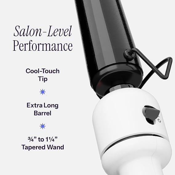 HOT TOOLS Professional Nano Ceramic Extra Long Tapered Curling Iron for Shiny Curls, 3/4 to 1 1/4 Inches