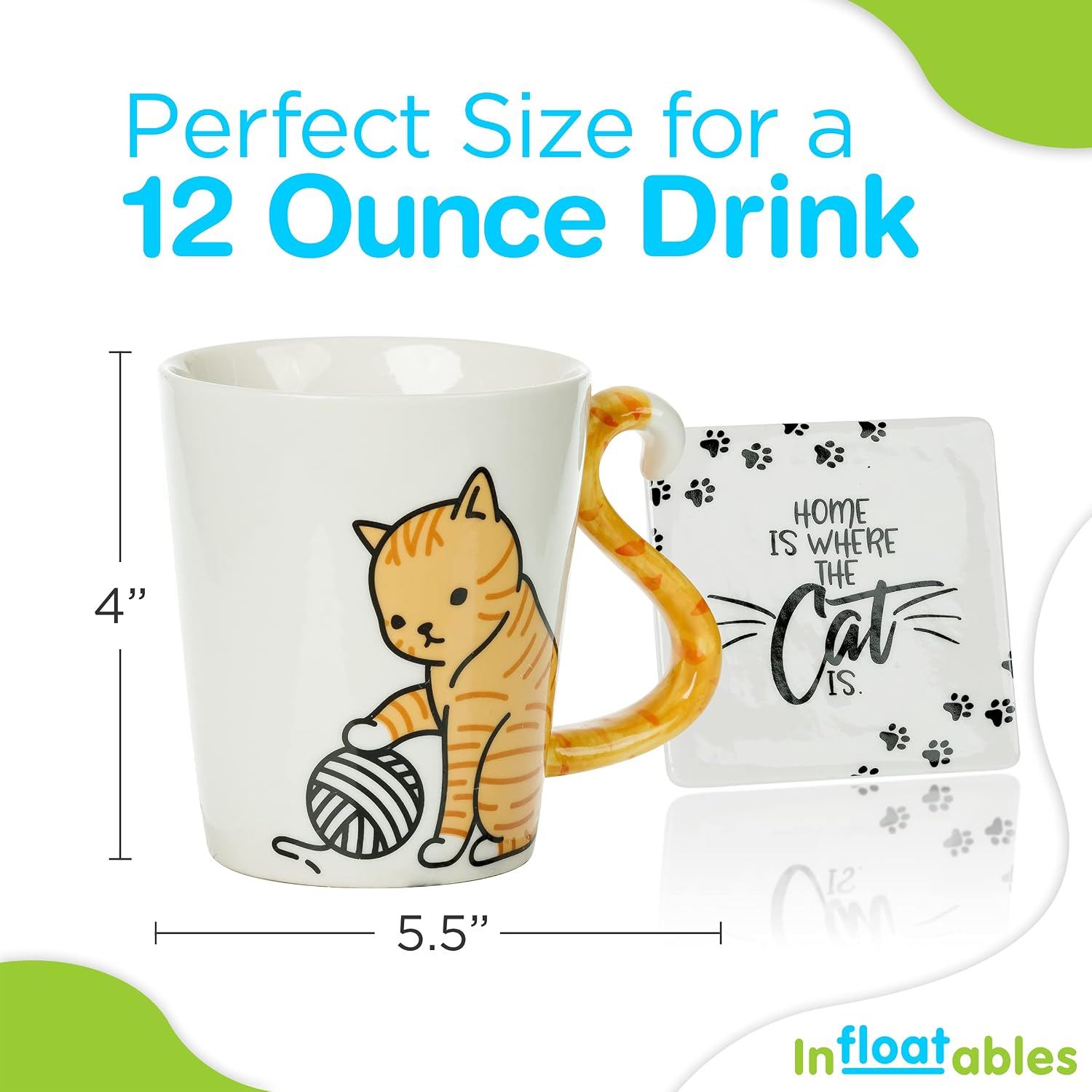 Super Cheap 🛒 InFLOATables Orange Cat Mug and Coaster Set - Cute Mug with Ceramic Coaster - 3D Coffee Mug with Tail Cat Handle - Novelty Coffee Mugs - Tabby Cat Mug - Holds 12 Ounces of Drink - Cute Birthday Gift