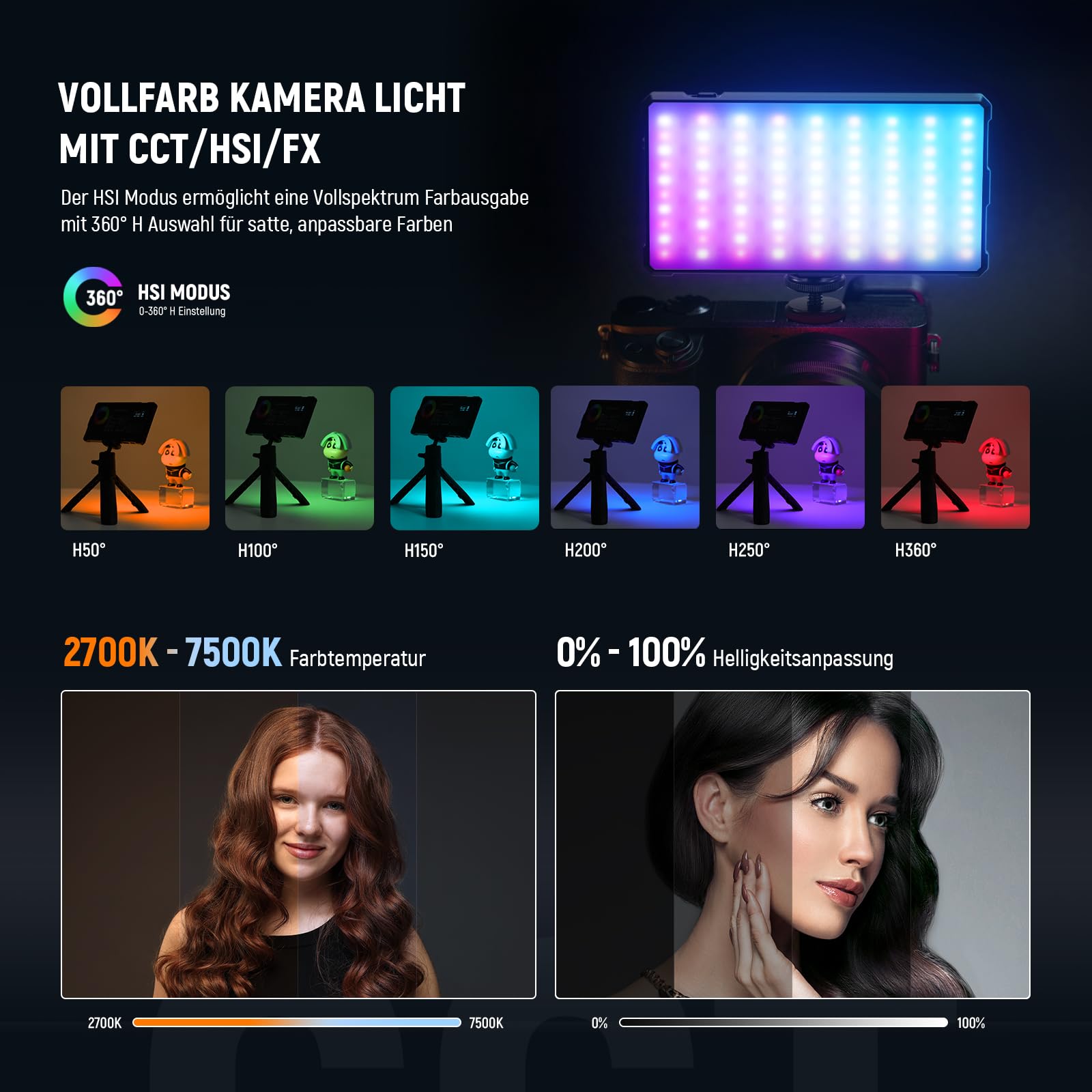 NEEWER Basics RGB Videoleuchte, 9W, 2700K–7500K, alle RGB Farben, 17 Szenen, CRI 97, 4000mAh, wiederaufladbar, kleines LED Kamera Panel aus Metall für DSLR, Stativ, Streaming und Videoaufnahmen, SL90C