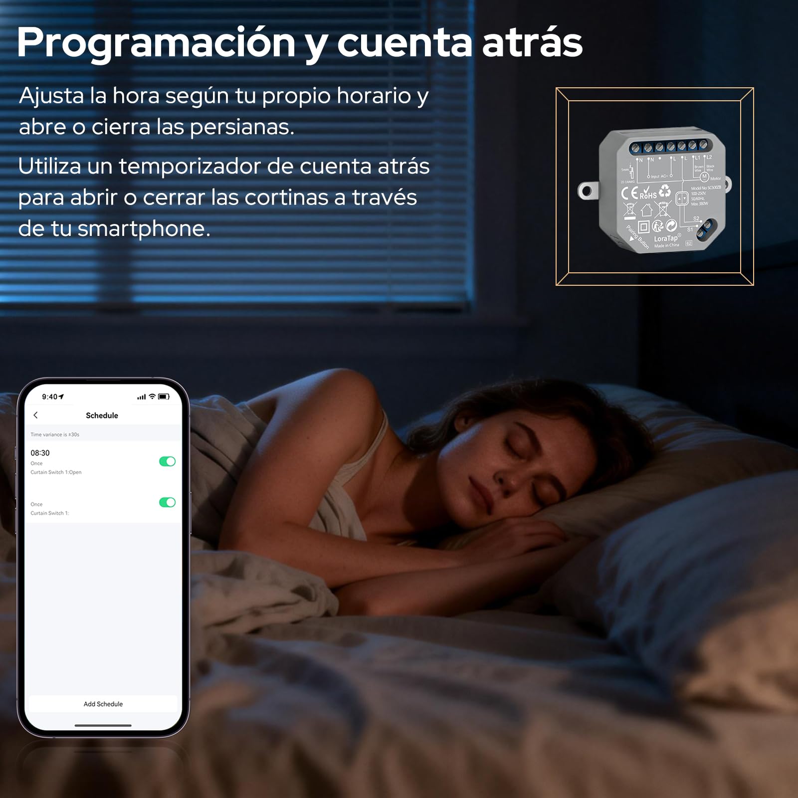 LoraTap Interruptor ZigBee de 4 unidades para persianas - Control de hogar inteligente para persianas y cortinas de 380W, compatible con Alexa, requiere hub