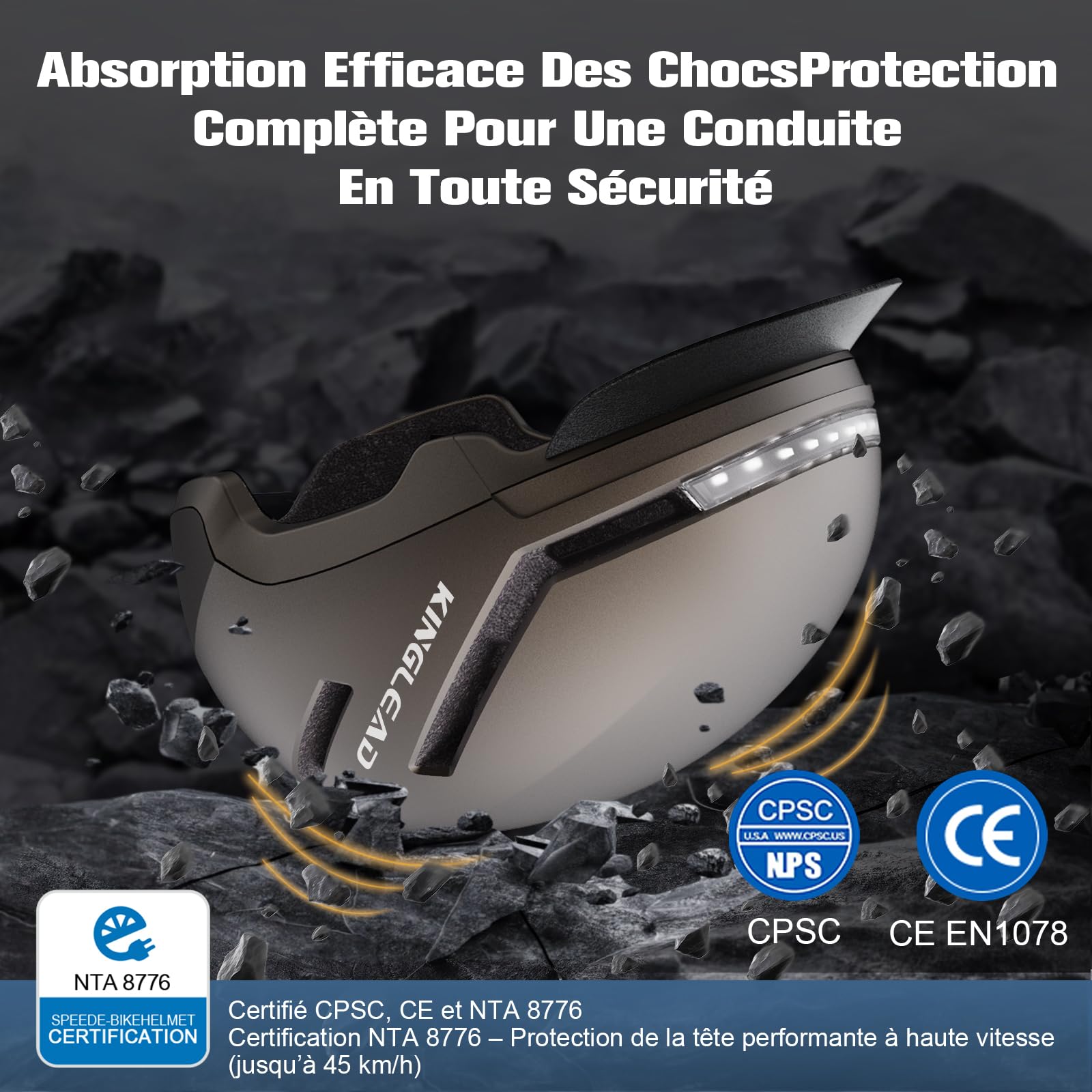 KINGLEAD Casque Velo avec Lumière, Certifié CE et NTA 8776, Télécommande sans Fil, Éclairage Avant/Arrière et Clignotants, Rechargeable USB, Ajustable - Casque Vélo pour Adulte