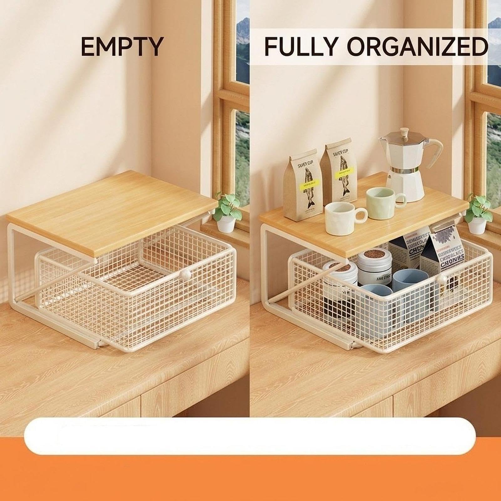 Coffee Station Organizer Aufbewahrungsständer Kaffeepod-Organizer Küchenzubehör Regal mit Stabilem Eisen-Holz-Rahmen für Kaffeebar Arbeitszimmer