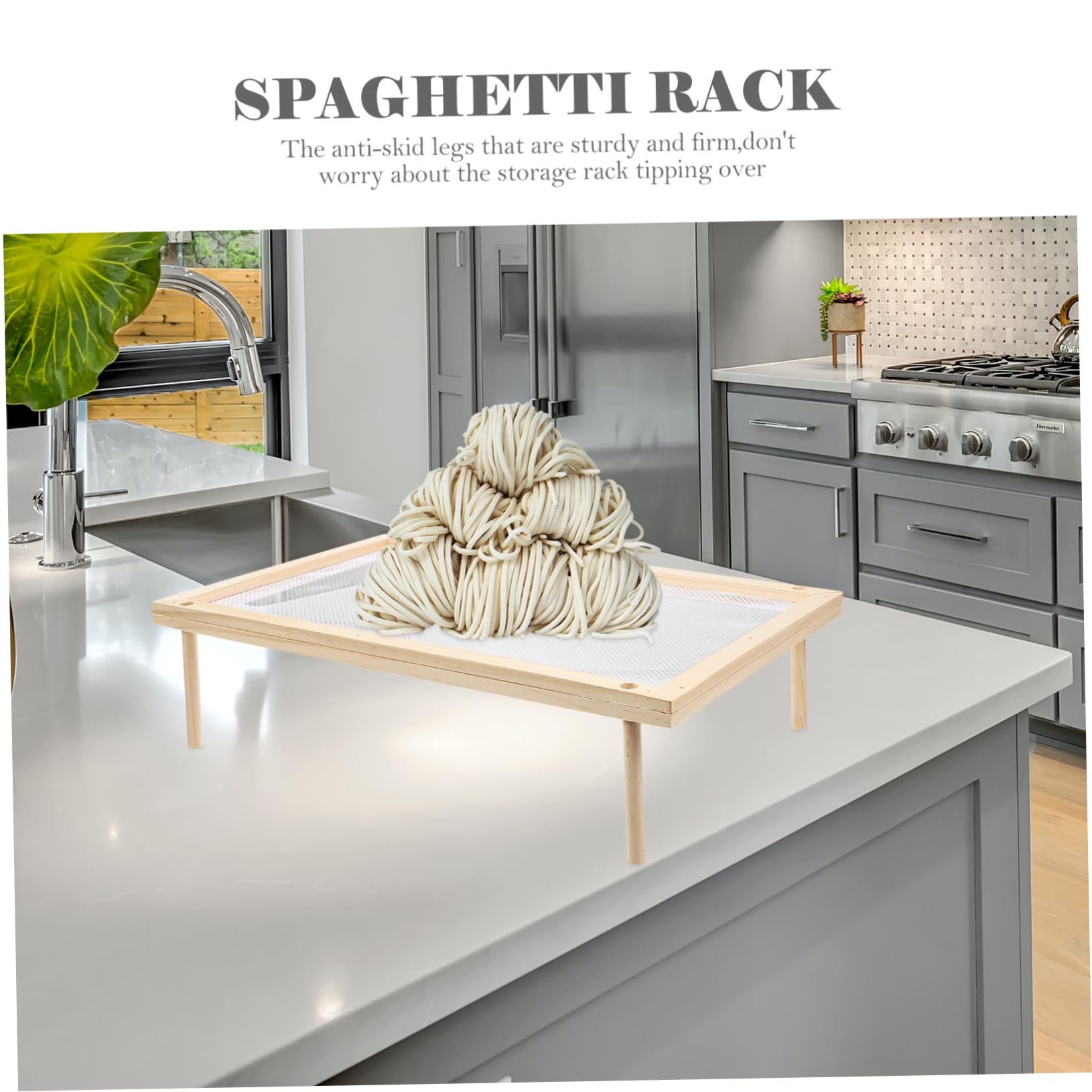 IMIKEYA Séchoir à Pâtes en Bois Beige, Étagère à Spaghettis Ménager