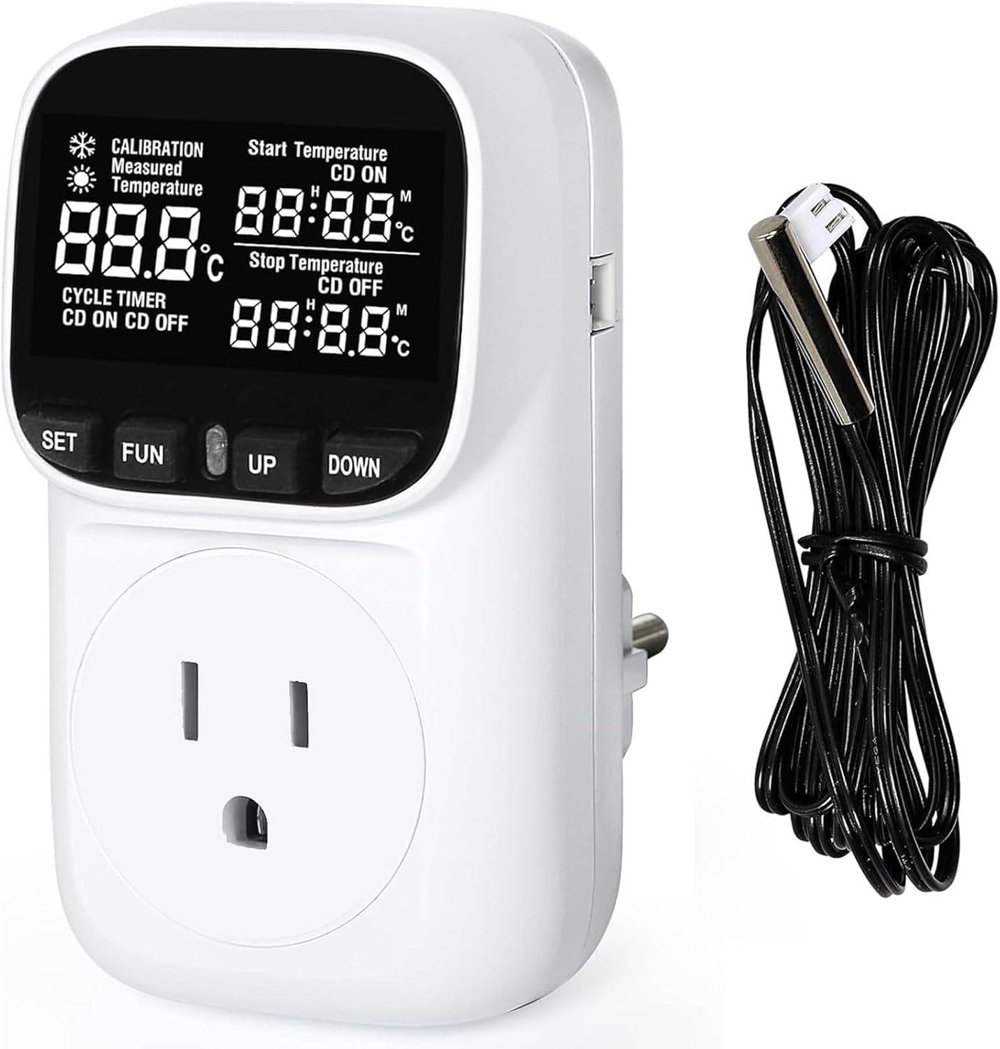 Digital Thermostat Socket, Only Fahrenheit Countdown Temperature Controller 110~120V VA Display Heating Cooling Mode Timer with Sensor for Reptile Greenhouse Home Fermentation Home, -40℉~210℉ Digital Thermostat Socket, Only Fahrenheit Countdown Temperature Controller 110~120V VA Display Heating Cooling Mode Timer with Sensor for Reptile Greenhouse Home Fermentation Home, -40℉~210℉